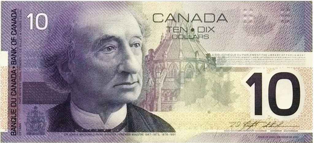Le premier Premier ministre du Canada, John A. MacDonald, sur nos billets de 10$. 