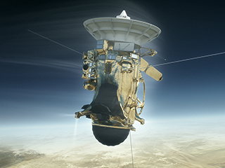 Cassini plongeant dans l'atmosphère de Saturne, selon une illustration de la NASA.