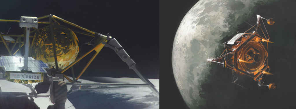 Arrivée imaginée dans l'orbite de la Lune et déploiement du robot de la mission gagnante du Google Lunar Xprize.