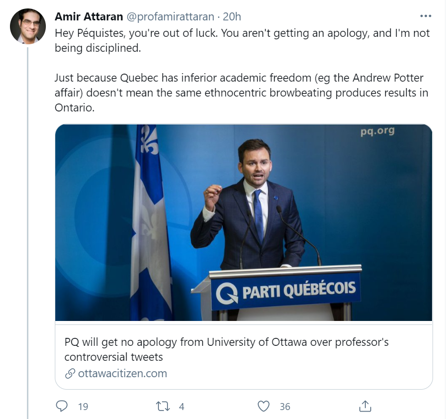 Amir Attaran, Québec-bashing, Université d'Ottawa, anti-francophone