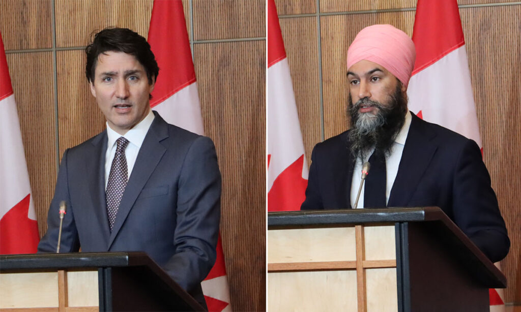 Entente libéraux NPD, Trudeau, Singh