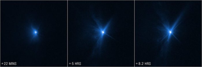 DARTs påfølgende innvirkning på asteroiden, sett av Hubble