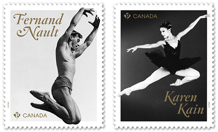 Les timbres Légendes canadiennes du ballet, de Poste Canada.