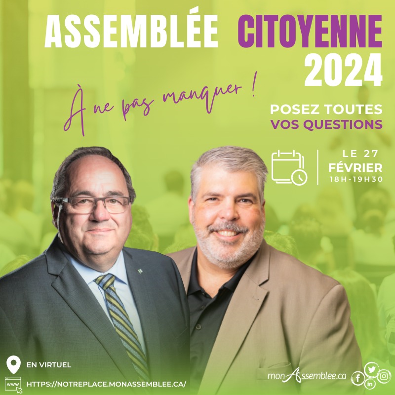 Le président Fabien Hébert et le directeur général Peter Hominuk sur l'affiche de l'Assemblée citoyenne 2024 de l'AFO.