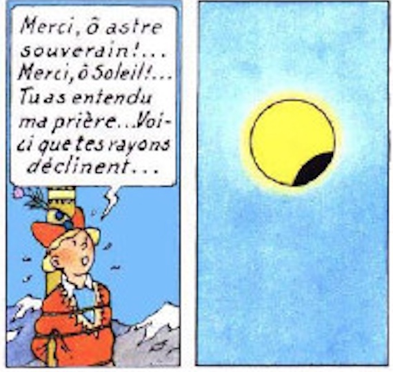 Tintin, éclipse, Le Temple du Soleil