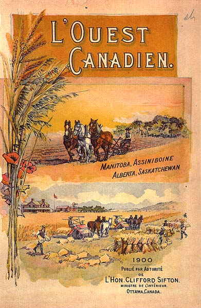 Publicité incitant les immigrants à venir s'installer dans l'Ouest Canadien.