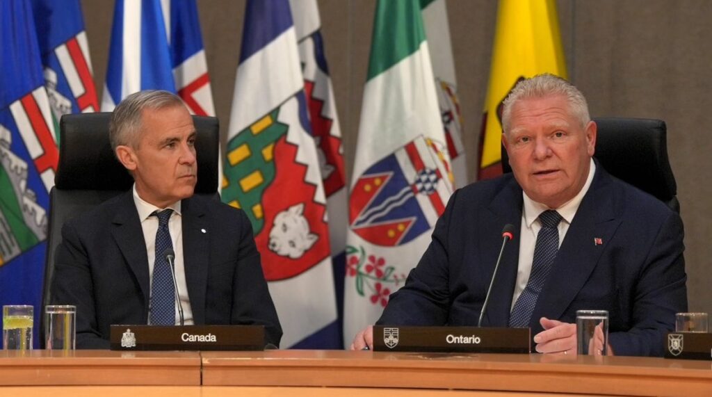 Francophonie économique. Les premiers ministres Mark Carney (Canada) et Doug Ford (Ontario)